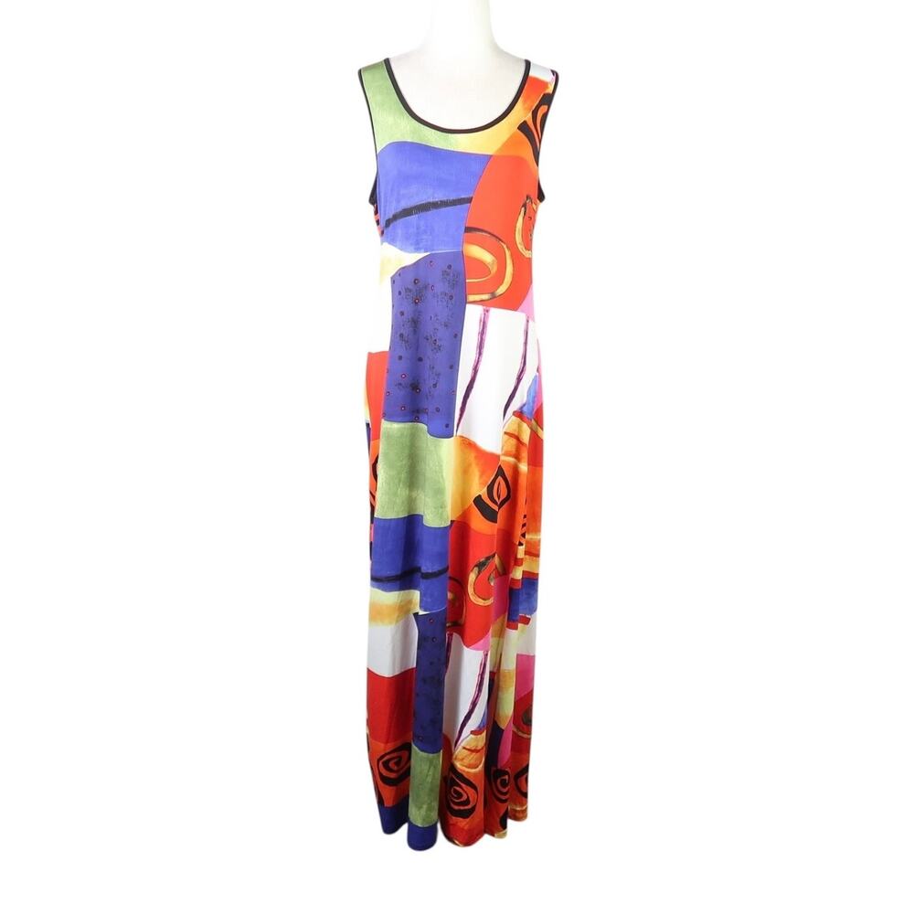 Vintage 90s Gitane Pop Art Graphic Abstract Print Jersey Maxi Dress L